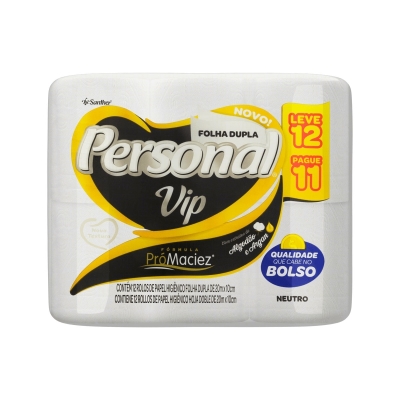 Papel higienico personal vip folha dupla neutro leve 12 pague 11 unidades 20m