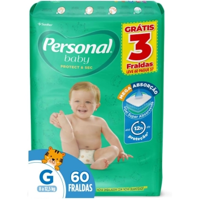 Fralda personal baby protect sec tamanho g 60 unidades (hiper)