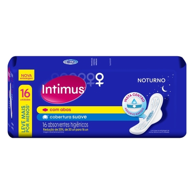 Absorvente intimus noturnocobertura suave com abas 16 unidades